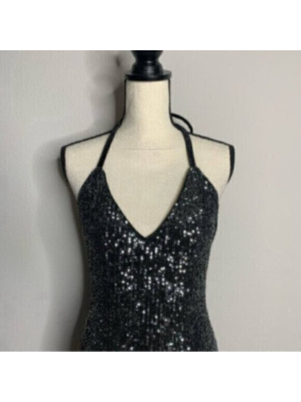NWT One33 Social Black & Purple Sequin Colorblock Backless Halter Dress - Picture 13 of 15